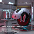 Smart transparency mode device with futuristic design in a sci-fi setting, featuring the brand 'Zombiescat'.